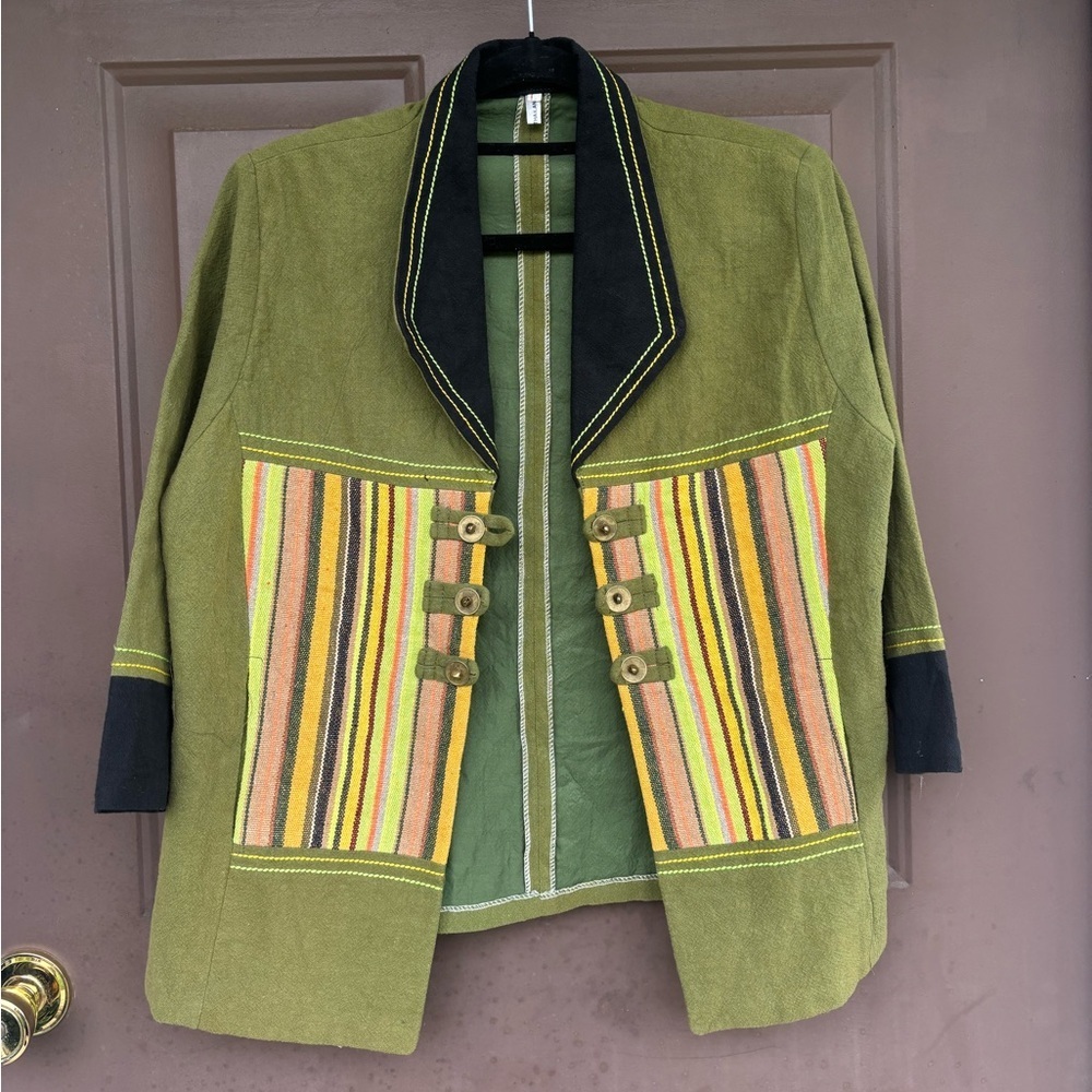 Unique Olive Green Striped Women's Jacket